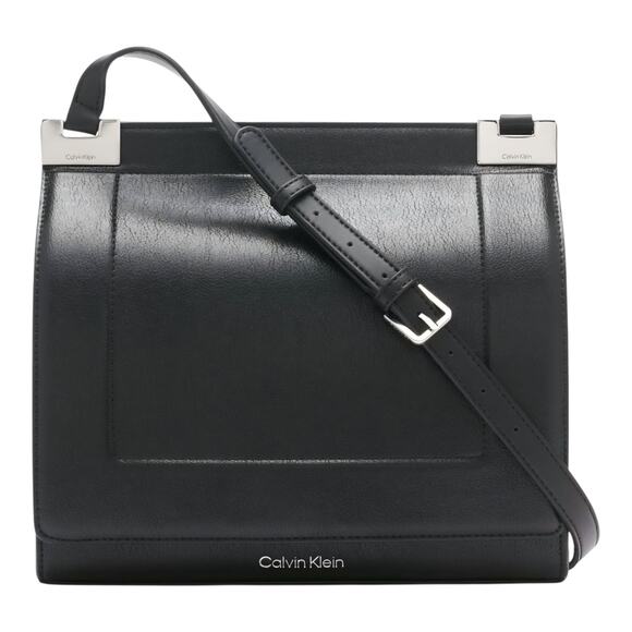 Calvin Klein Palm Black Double Compartment Crossbody Messenger Bag NWOT - Picture 1 of 11